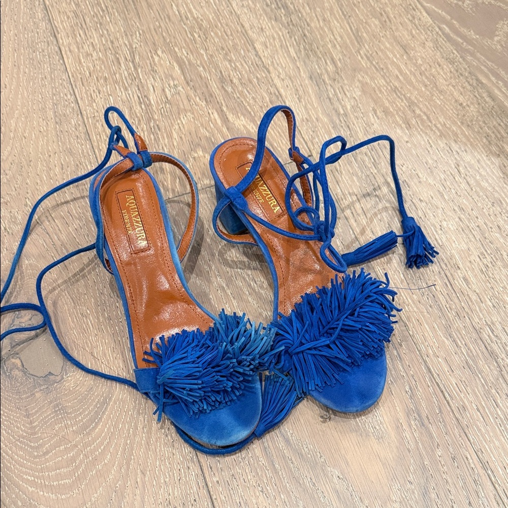 Aquazzura Royal Blue Fringe Sandals